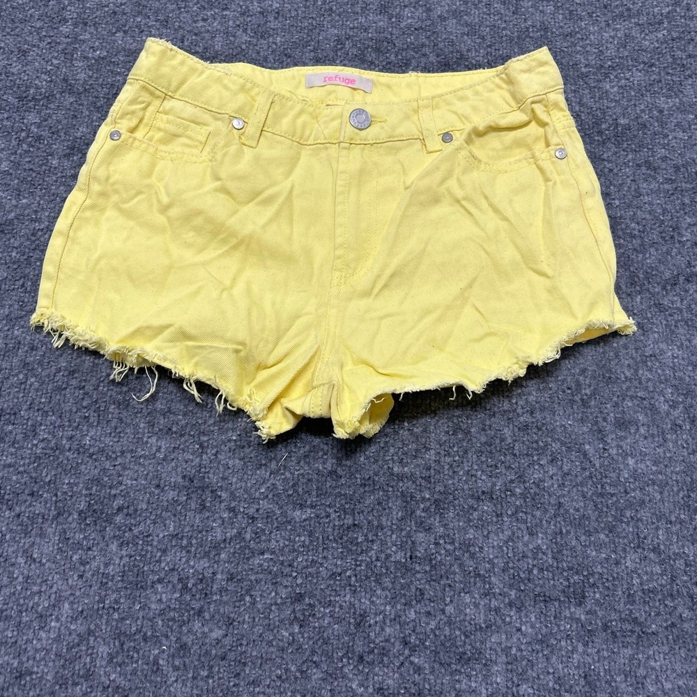 Refuge Denim Shorts Womens Size 6 Yellow Raw Hem Frayed Casual Summer Cotton